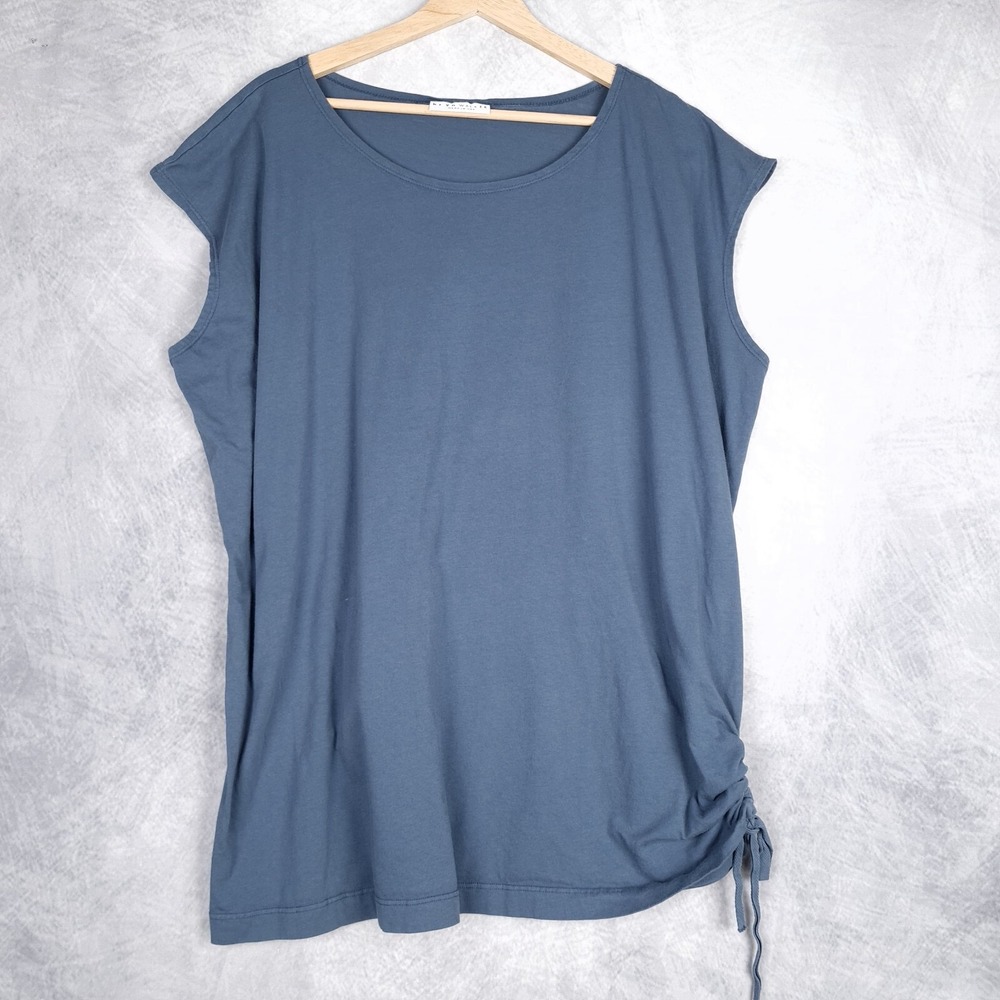 Bryn Walker Top Womens XL Blue Cotton Side Scrunch Relaxed Fit T Shirt